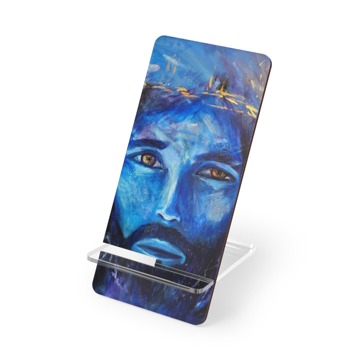 El Rio Portrait Phone Stand — Religious Smartphone Display, Jesus Crown of Thorns Art
