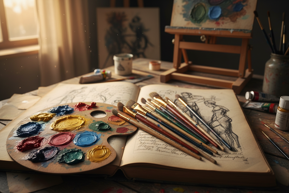 Book paint brush and pallet